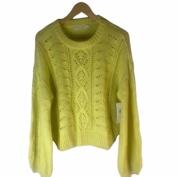 All In Favor Cable Pointelle Yellow Sweater L NWT - Picture 2 of 10